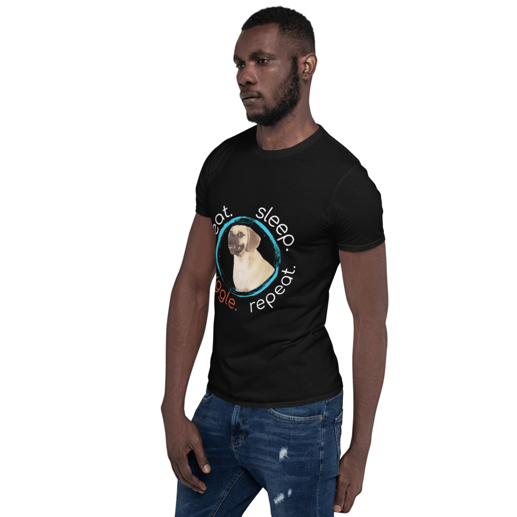 Eat Sleep Snuggle Repeat male model in a classic black t-shirt